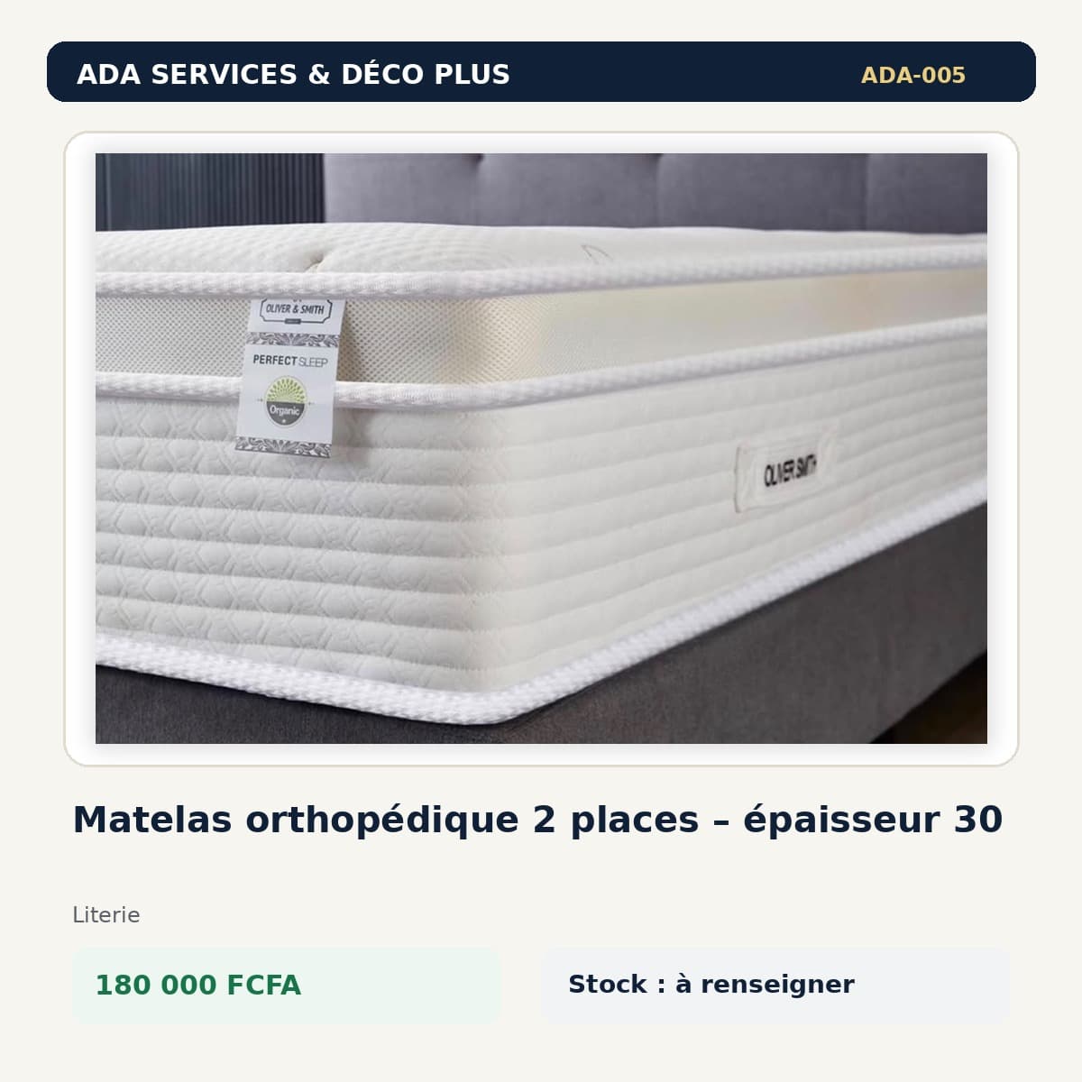Matelas orthopédique 2 places – épaisseur 30